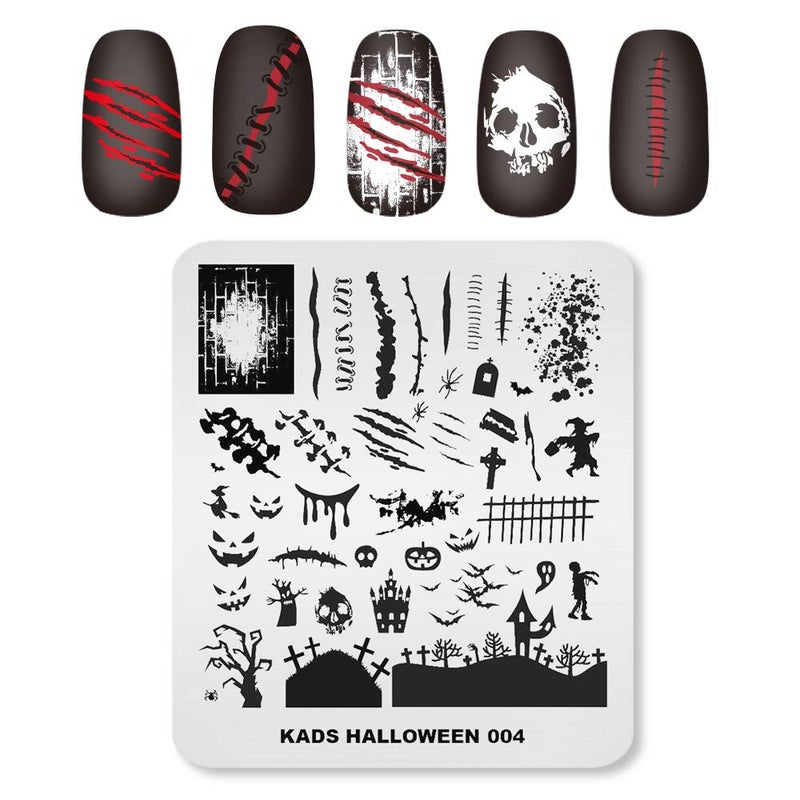 KADS 3Pcs Nail Stamping Plates Set Nails Art Stamp Templates Halloween Horror Themed Skull Bat Witch Spider(Halloween 2) - Image 3